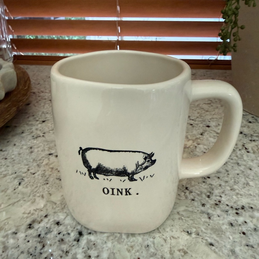 Rae Dunn White Ceramic Mug with Pig 'OINK' Design